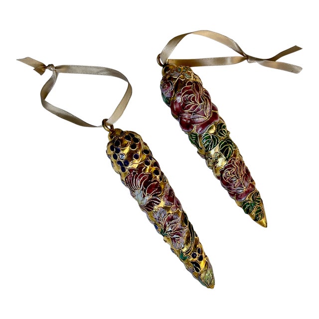Pair of Gold Cloisonné & Crystal Ornaments For Sale