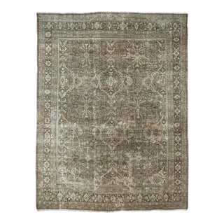 Vintage Distressed Traditional Hand-Knotted Wool Rug - 10'5" X 13'8" For Sale