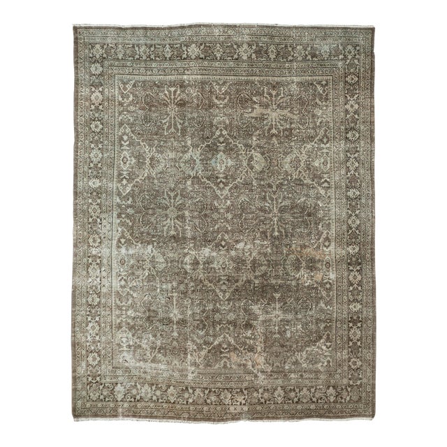 Vintage Distressed Traditional Hand-Knotted Wool Rug - 10'5" X 13'8" For Sale