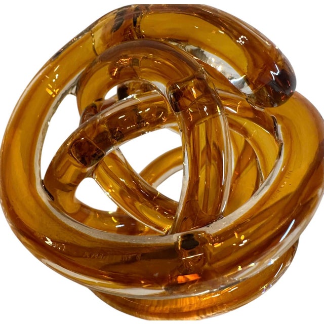 Glass Vintage Amber Infinity Knot Glass Sculpture For Sale - Image 7 of 8