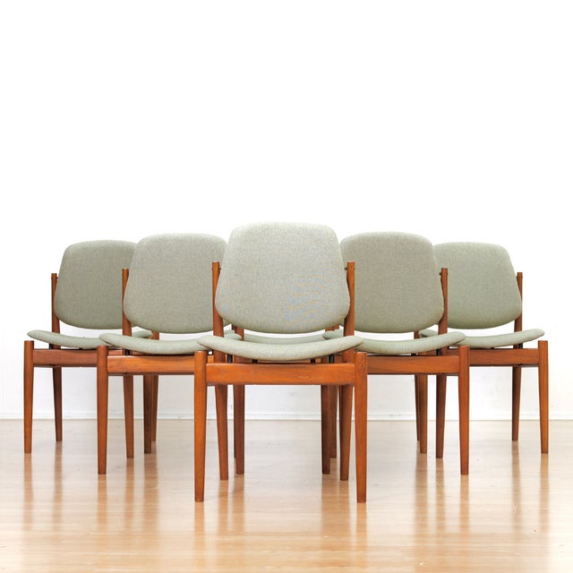 Green 1960s Set of Six Danish Modern Model 203 Dining Chairs Arne Vodder for France & Son For Sale - Image 8 of 15