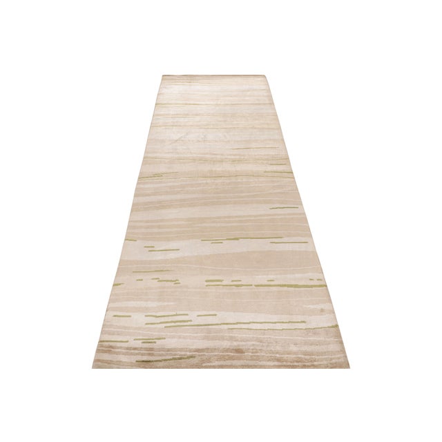 2010s Rug & Kilim’s Modern Geometric Striped Beige-Brown Cream and Green Silk For Sale - Image 5 of 7