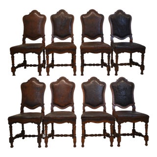 Set of 8 18th Century Venetian Leather Dining Chairs For Sale