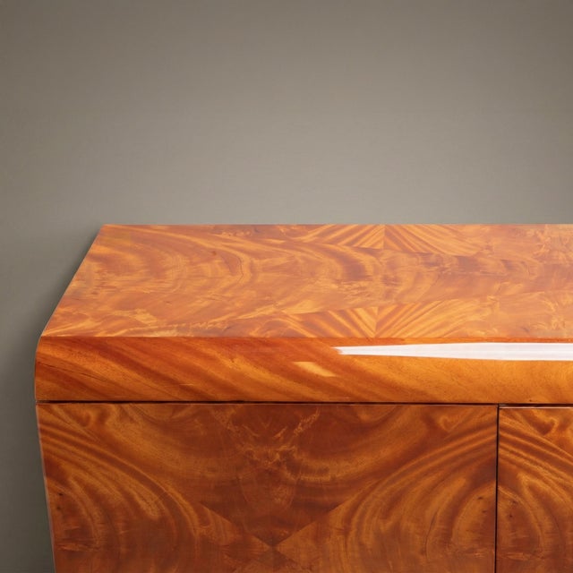 1980s Pace Collection Floating Credenza Sideboard Console in High-Gloss Burlwood For Sale - Image 5 of 8