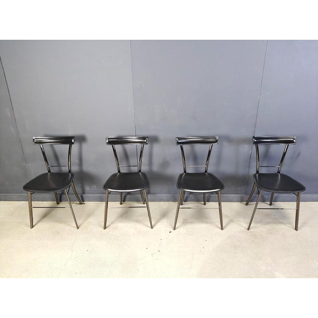 Vintage Black Leather Dining Chairs from Arrben, Italy, 1980s, Set of 4 For Sale - Image 10 of 11