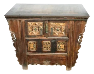 Vintage Chinoiserie Solid Wood Cantonese Wedding Chest of Drawers
