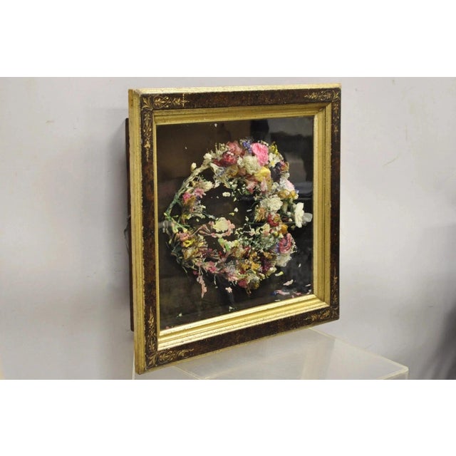 Antique Victorian Wax Flower Floral Mourning Wreath Shadow Box Wall Frame Oddity For Sale - Image 4 of 12