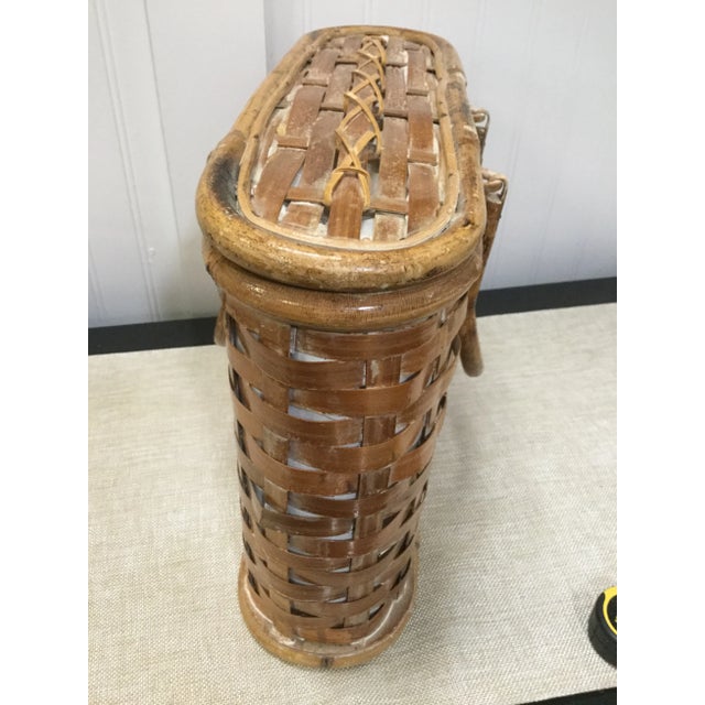 Wood Vintage Bamboo Picnic Basket For Sale - Image 7 of 8