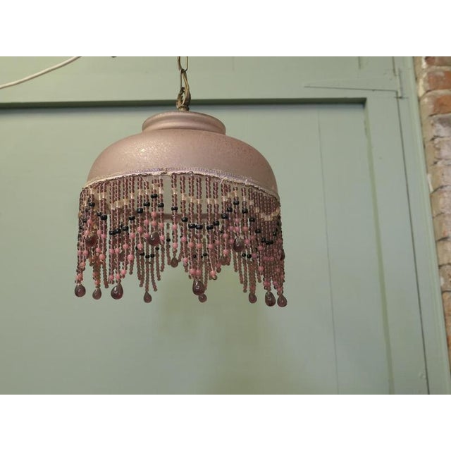 French Art Deco Glass Pendant Light with Beaded Shade, 1930s For Sale - Image 4 of 8