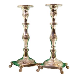 Silver Candlesticks with Turned Stems, Set of 2 For Sale
