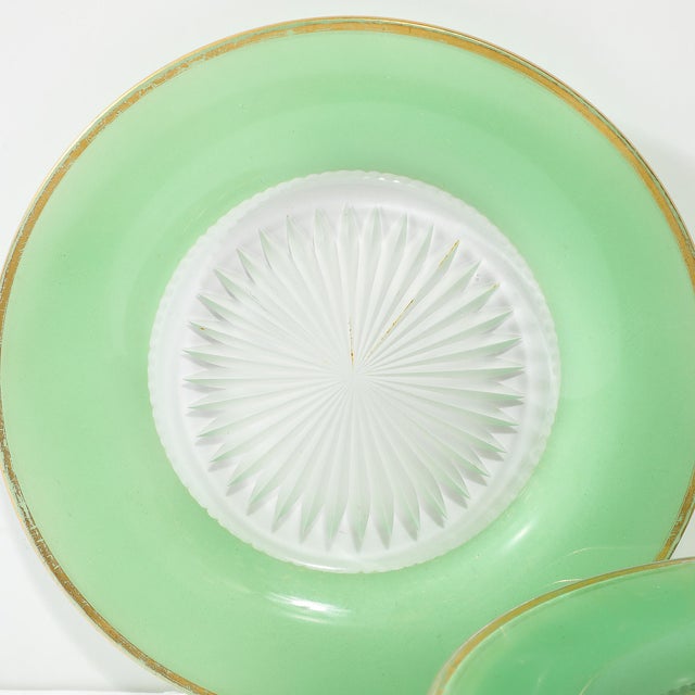 1900 - 1909 Set of Six Art Deco Pressed Glass & Jade Porcelain Dessert Plates by Moser For Sale - Image 5 of 9