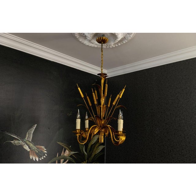 1950s Mid-Century Hollywood Regency Chandelier with Cattail Motifs, 1950s For Sale - Image 5 of 18