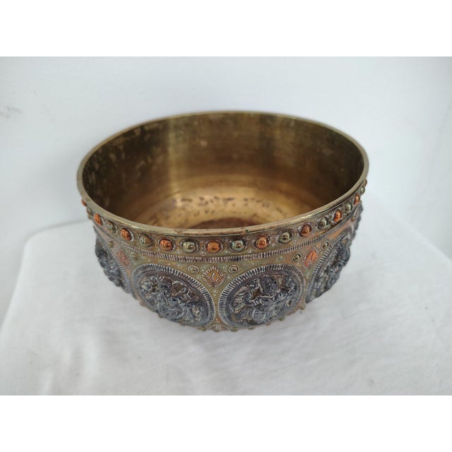 Antique 19th Century Thanjavur Mixed-Metal Bowl with Silver and Copper Overlays A stunning example of 19th-century South...