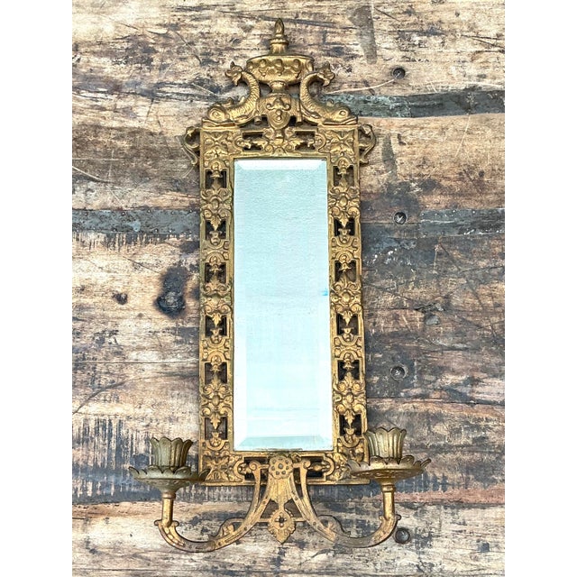 Vintage Girandole Gilt Bronze Candlestick Mirror For Sale - Image 4 of 12