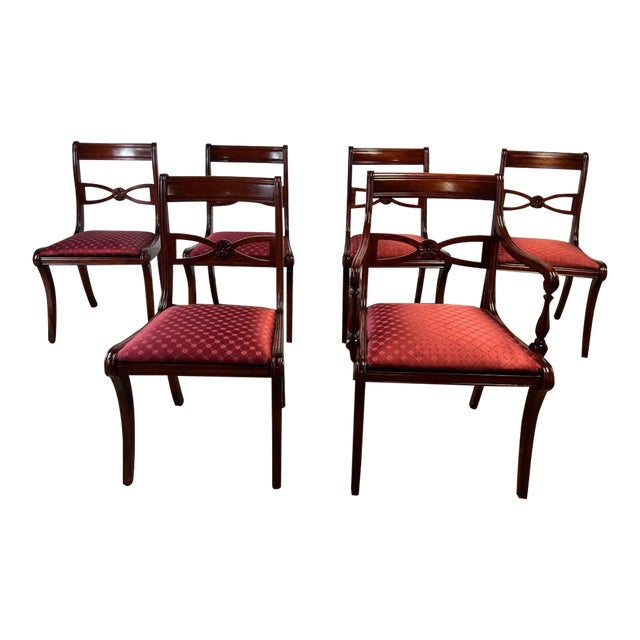 Antique Regency Style Mahogany Upholstered Seat Dining Chairs- Set of 6 For Sale