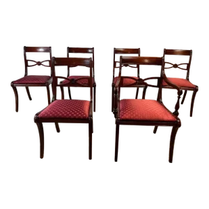 Antique Regency Style Mahogany Upholstered Seat Dining Chairs- Set of 6