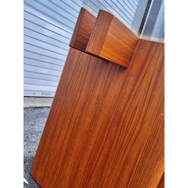 Brown Mid Century Danish Modern Trekanten Dining Table With Oval Edge Glass Top | by Gustav Gaarde For Sale - Image 8 of 15