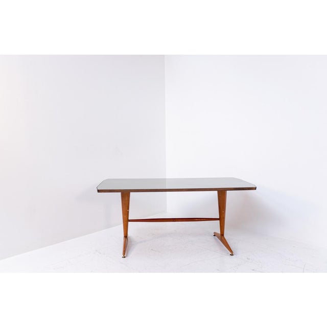 Wood Italian Wooden Grey Glass Dining Table with Brass, 1950 For Sale - Image 7 of 16