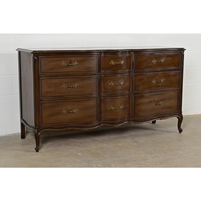 1960s French Provincial Louis XV Carved Walnut Triple Dresser, Circa 1960s For Sale - Image 5 of 11