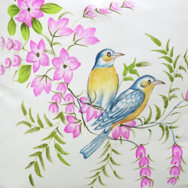 Fabdivine Pure White Linen Handmade Block Print Zipper Throw Pillow Cover 18x18 Inches - Chidiya For Sale - Image 4 of 5