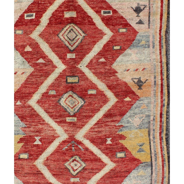 Antique Turkish Oushak Rug With Bold Red, Soft Blue, and Golden Accents For Sale - Image 4 of 8