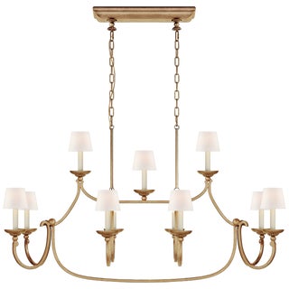 Chapman & Myers for Visual Comfort Signature Flemish Large Linear Pendant in Gilded Iron with Linen Shades For Sale