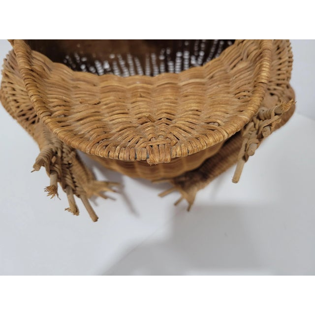 Brown Bohemian Wicker Frog Storage Basket With Glass Marble Eyes Olivier Cajon Attrib. For Sale - Image 8 of 9