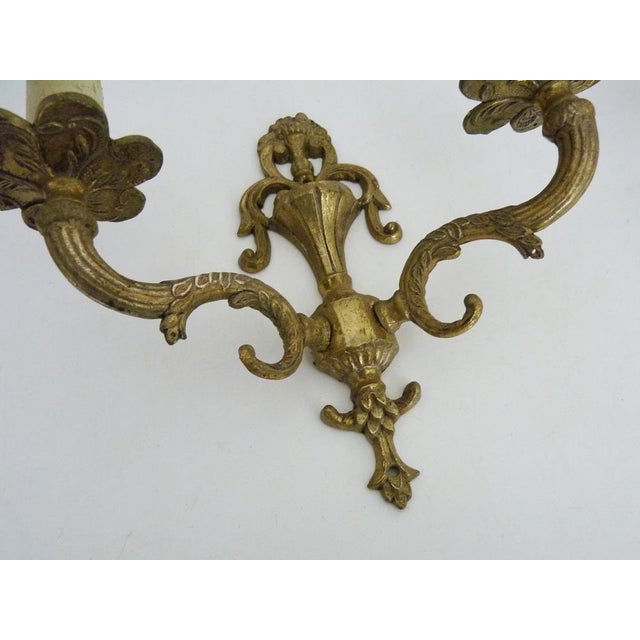 Metal Gilt Bronze 2-Arm Fire Pot Wall Sconces, 1960s, Set of 2 For Sale - Image 7 of 9