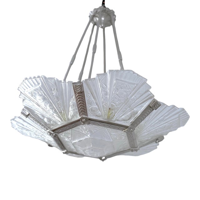 1930’s French Art Deco Chandelier Signed Verrerie Des Hanots For Sale