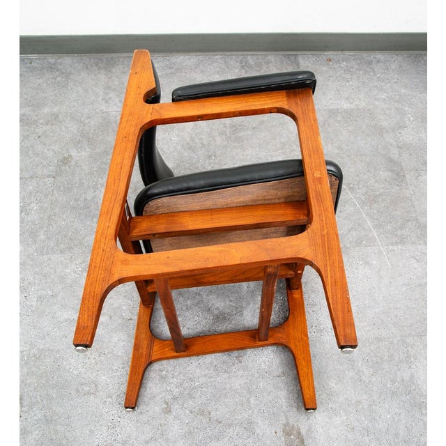 Mid Century Modern Lounge Chair Walnut Arms Black Office Armchair Gunlocke Attributed MCM For Sale - Image 9 of 11
