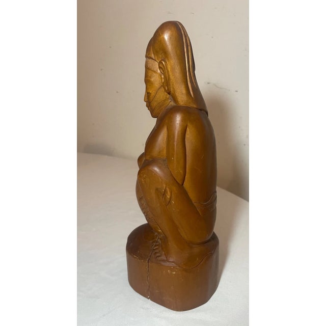 Brown Antique Hand Carved Wood Nude Indonesian Pregnant Lady Woman Folk Art Sculpture For Sale - Image 8 of 12