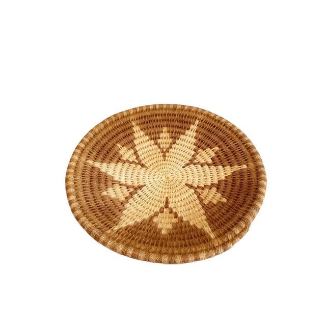 Native American 1980s Beautiful Handcoiled Round Brown Woven Thread Wedding Basket 12" For Sale - Image 3 of 5