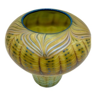 Orient and Flume Mouth Blown Zipper Pattern Glass Vase 1974 For Sale