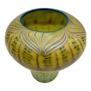 Orient and Flume Mouth Blown Zipper Pattern Glass Vase 1974