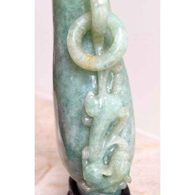Antique Chinese Qing Dynasty Translucent Jade Lidded Pixiu Dragon Vase & Stand For Sale - Image 4 of 12