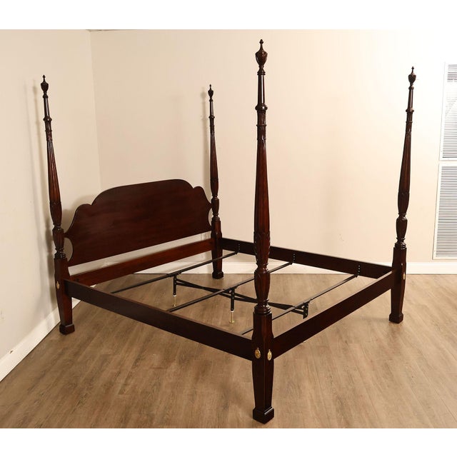 Traditional Statton King Size Carved Cherry Poster Bed For Sale - Image 3 of 18