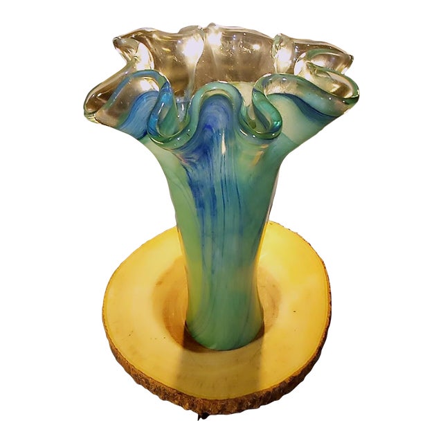 Vintage Italian Green Murano Glass Vase For Sale