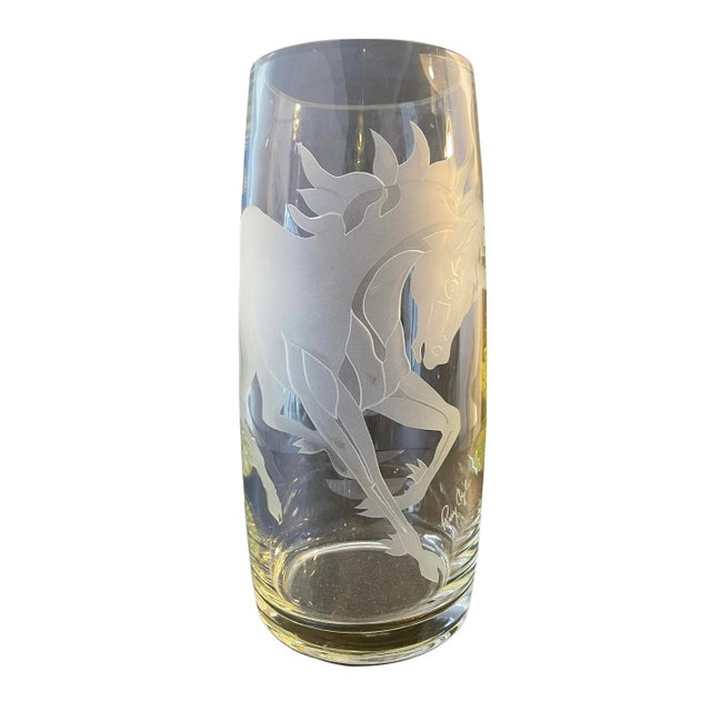 Large Decotive Clear Art Glass Unicorn Vintage Plater. Plate Singed Perry Coyle See matching plate in seperate listing