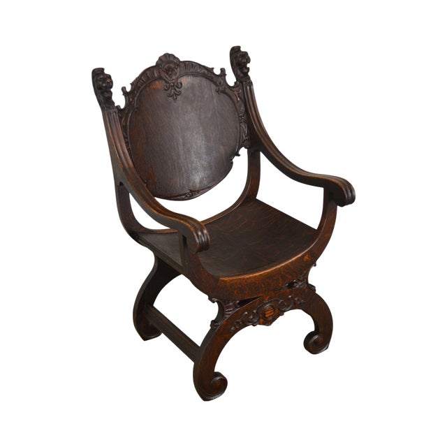 Antique Victorian Oak Lion Head Carved Savonarola Throne Chair Chairish