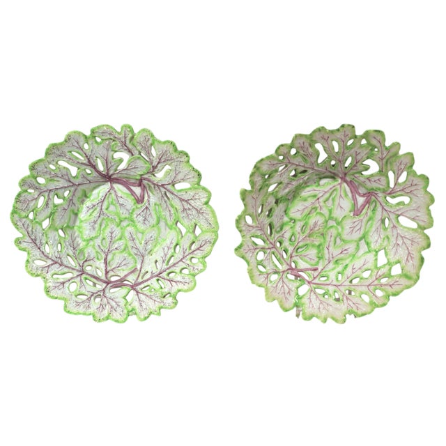 Green 1755 Longton Hall Porcelain Openwork Leaf Dishes, Pair, Green and Puce, Staffordshire For Sale - Image 8 of 12