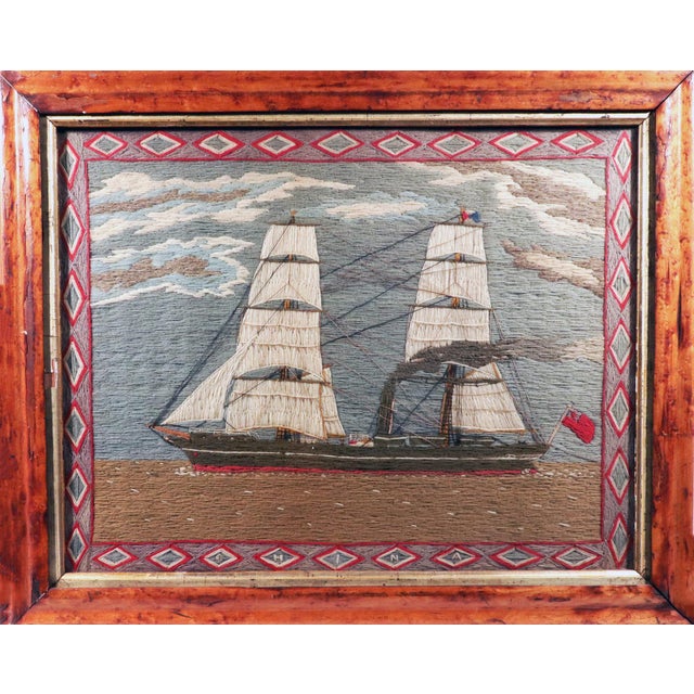 Mid 19th Century English Sailor's Woolwork of a Merchant Navy Steam-Auxiliary Square-Rigged Brig For Sale - Image 5 of 11