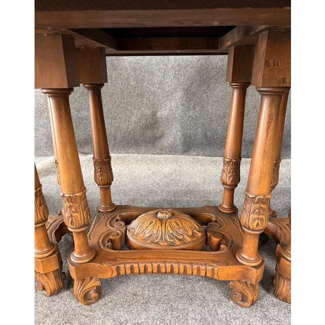 Wood Late 1800’s European Made Heavily Carved Burled Walnut Dining Table For Sale - Image 7 of 12