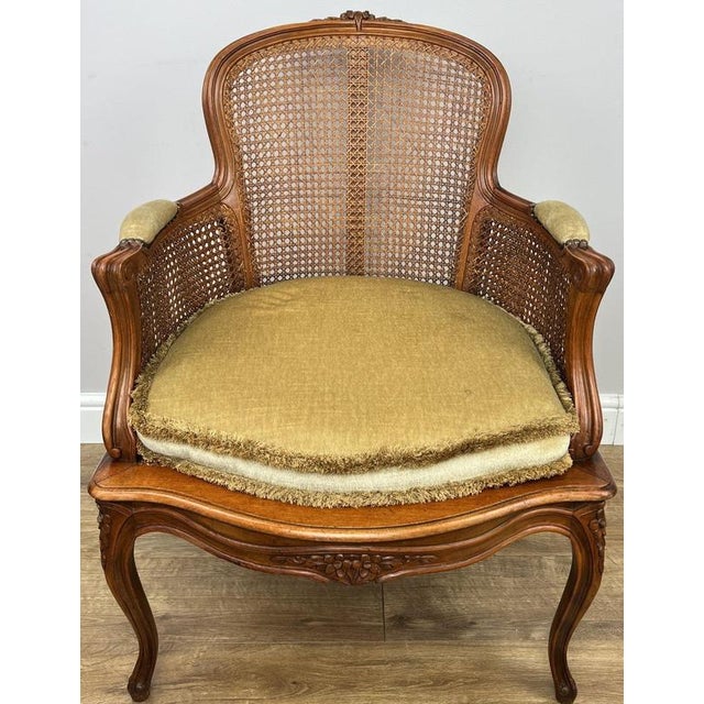 Vintage French Cane Upholstered Accent Carved Chair For Sale - Image 15 of 15