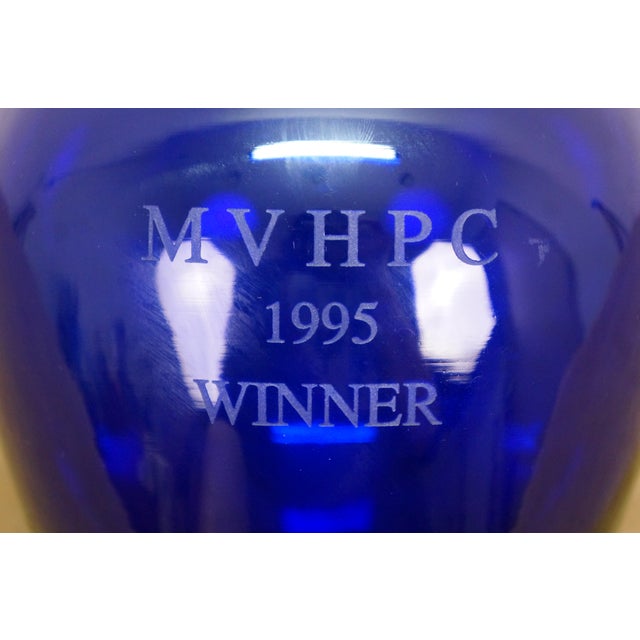 1995 Miami Valley Hunt & Polo Club Cobalt Blue Winner Trophy Vase 7" For Sale - Image 11 of 11