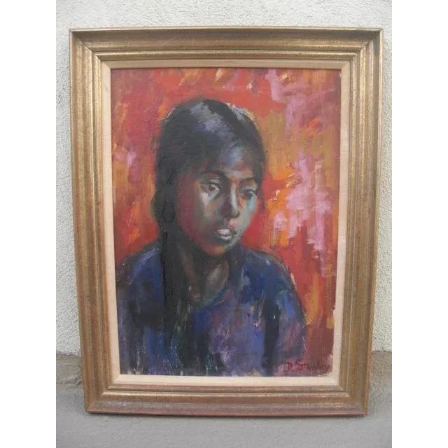 Ruby Red Mid 20th Century Impressionistic Female Portrait Painting, Framed For Sale - Image 8 of 8
