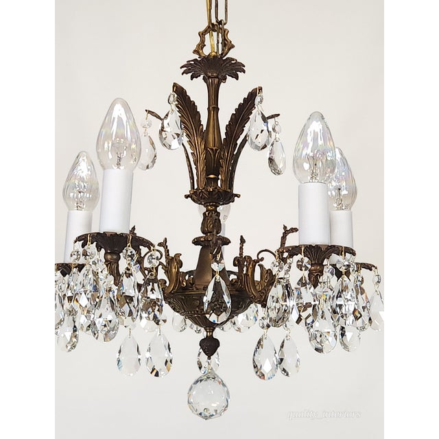 Vintage Overflowing Dark Patina Ornate Bronze Cut Lead Glass Crystal Chandelier For Sale - Image 4 of 17
