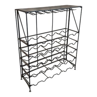 Mid 20th Century Sleek Modern Black Wrought Iron Dry Bar Console Wine Rack For Sale