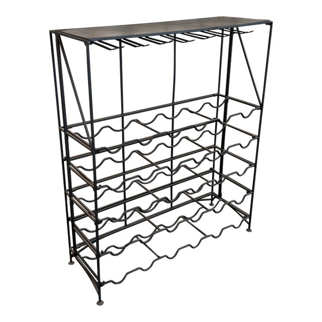 Mid 20th Century Sleek Modern Black Wrought Iron Dry Bar Console Wine Rack For Sale