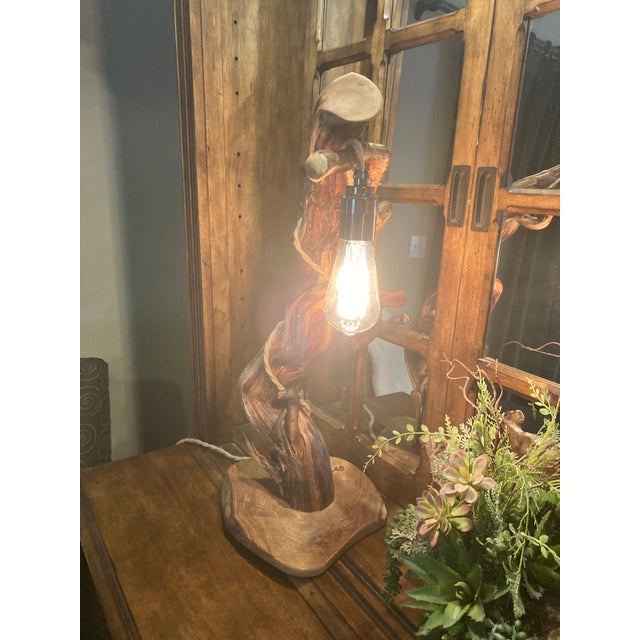 Tree Table Lamp With Live Edge Base and Root Upper. For Sale - Image 13 of 16