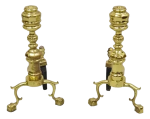 The Harvin Co Brass Federal Branch Leg Ball and Claw Fireplace Andirons - A Pair